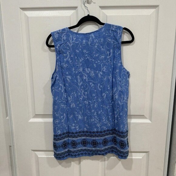 J Jill Women’s Blue Scoop Neck Floral Button Front Sleeveless Split Hem Blouse L - Picture 7 of 9